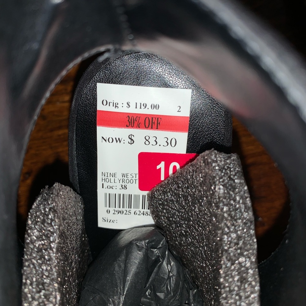 Black Leather Open Toe Wedge by NineWest